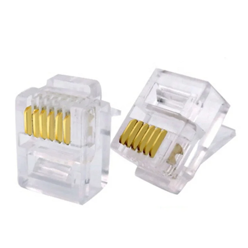 RJ12 RJ11 Connector 6P6C Modular Cable Head Plug Gold-plated Crimp Network RJ 12 Telephone Connectors Transparent Crystal Plugs