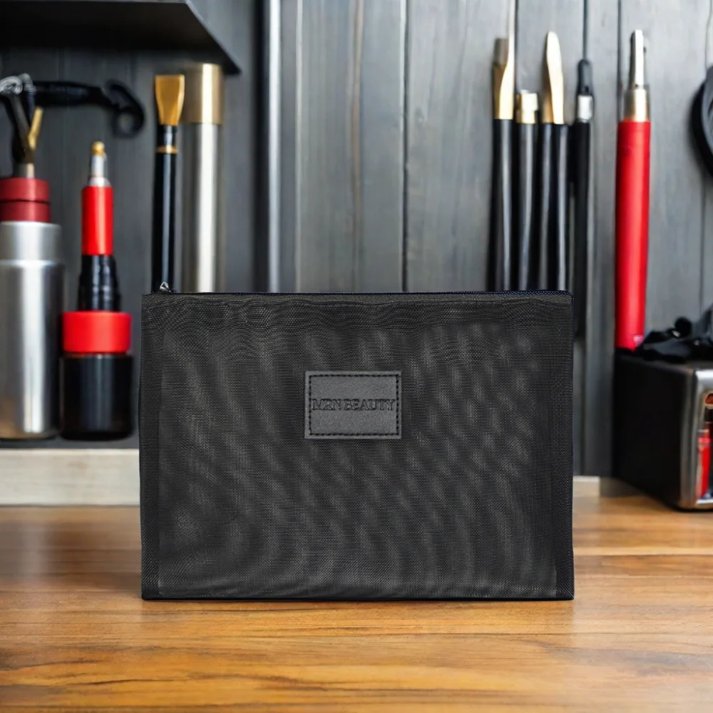 custom pattern logo Environmentally friendly professional makeup cosmetic clear nylon mesh zipper pouch travel toiletry bag