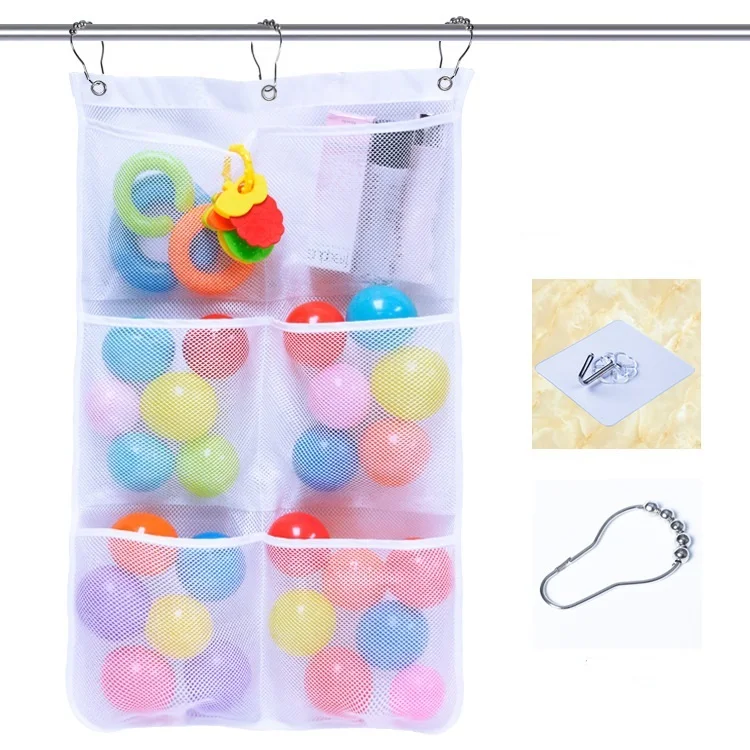 Mesh Bath Organizers for Shower with Hook Quick Dry Hanging Shower Caddy College Bath Storage with 6 Pockets for College