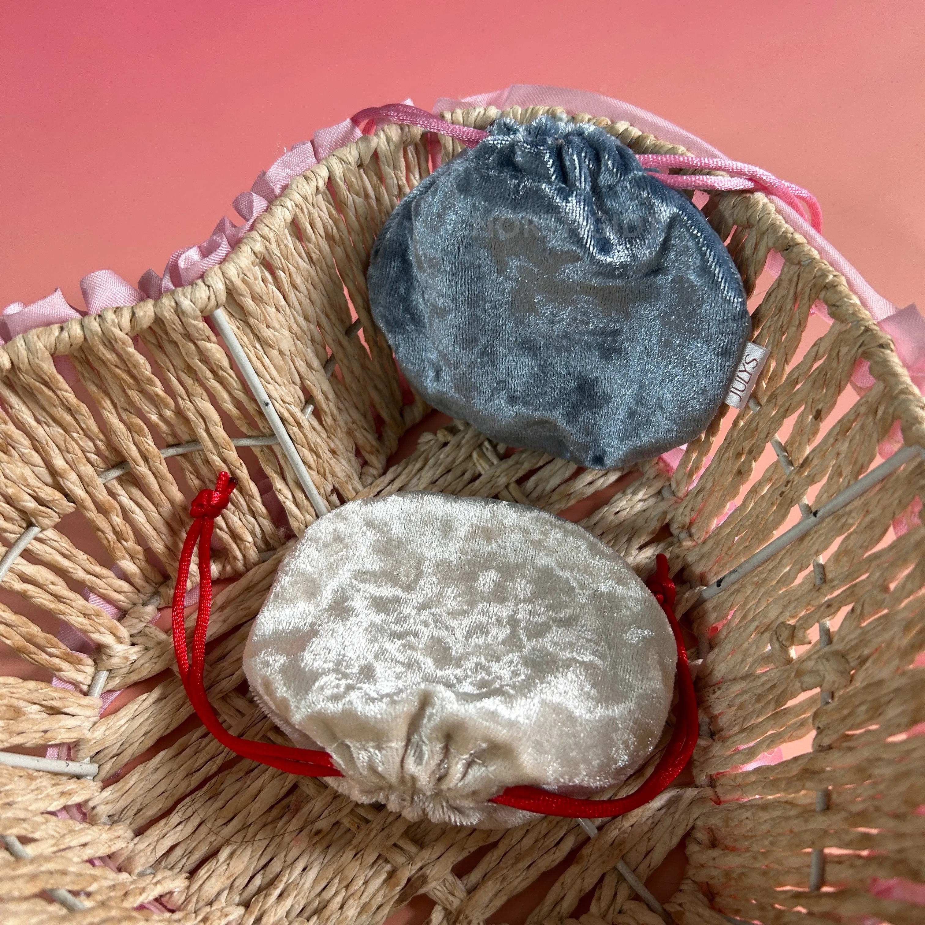 Cheap cherry round shape soft diamond velvet drawstring bag for earring rings jewelry gift packaging pouch with logo label