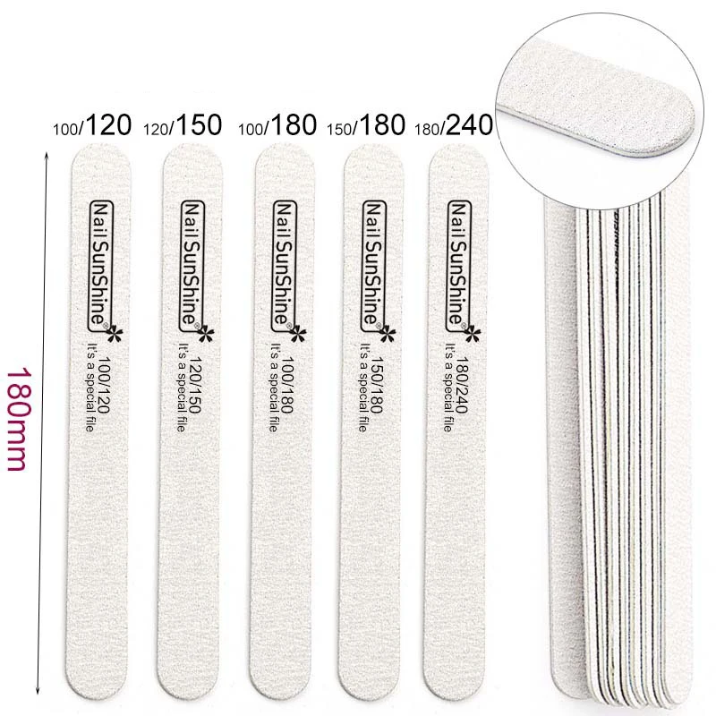 Professional Double-Side White Sanding Board Manicure Pedicure Nail File 100/180 180/240 Buffer Block Tool for Nails Polishing