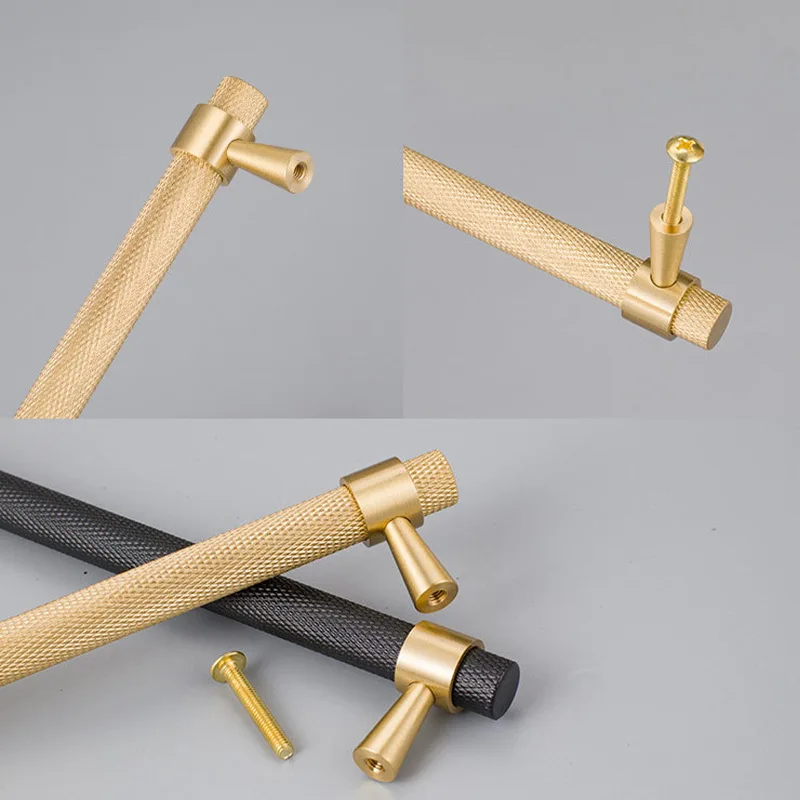Furniture handle&knob Knurled brass T-handle knob wardrobe hardware