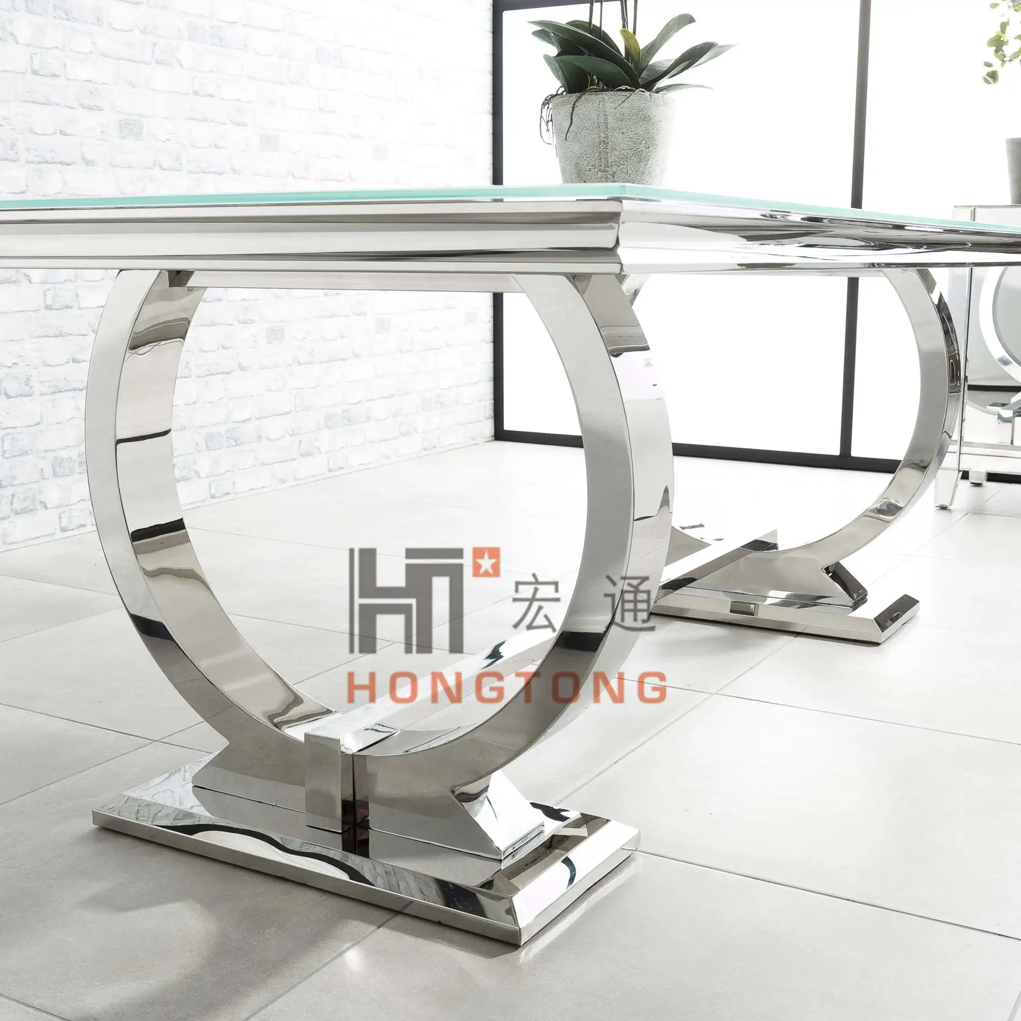 Louis Dining Table with Tempered Black Glass Top and Chrome Base