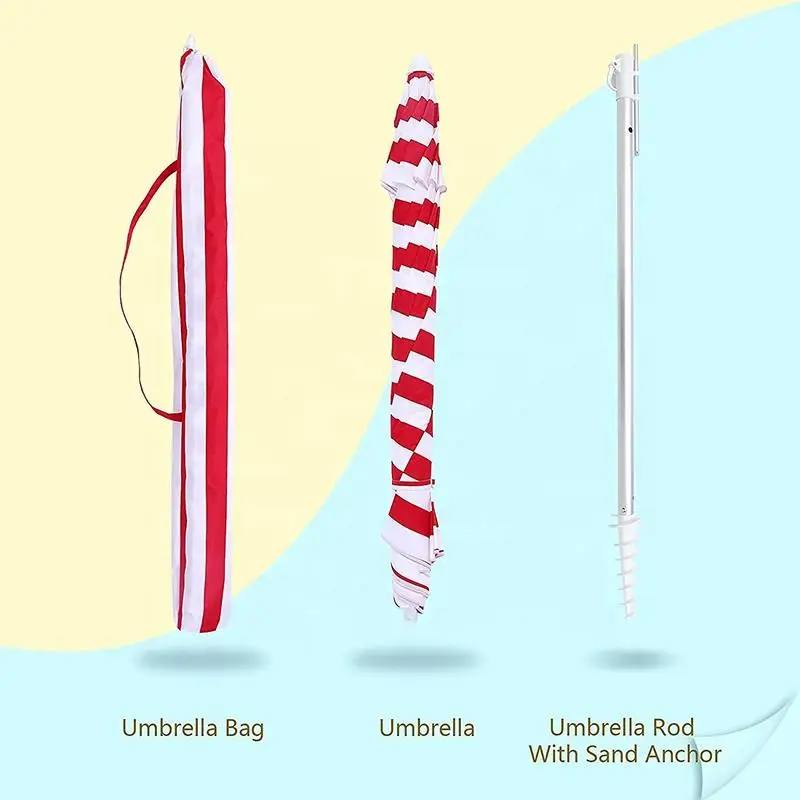 High Quality Customized Resort Beach Parasol 2.4m Red Striped Beach Umbrella