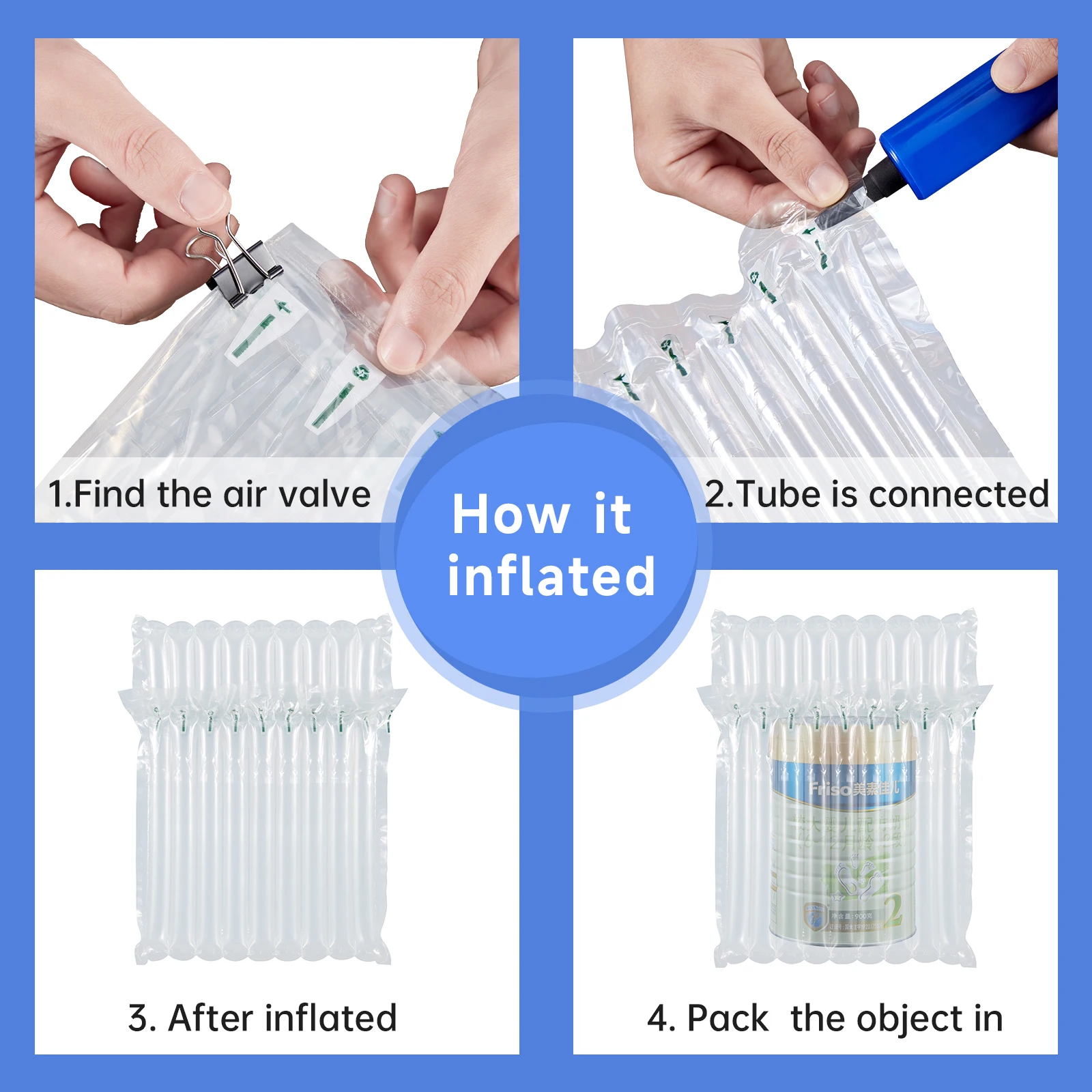 Vibration-Absorbing Air Cushions Bags Inflatable Plastic Bags For Packaging
