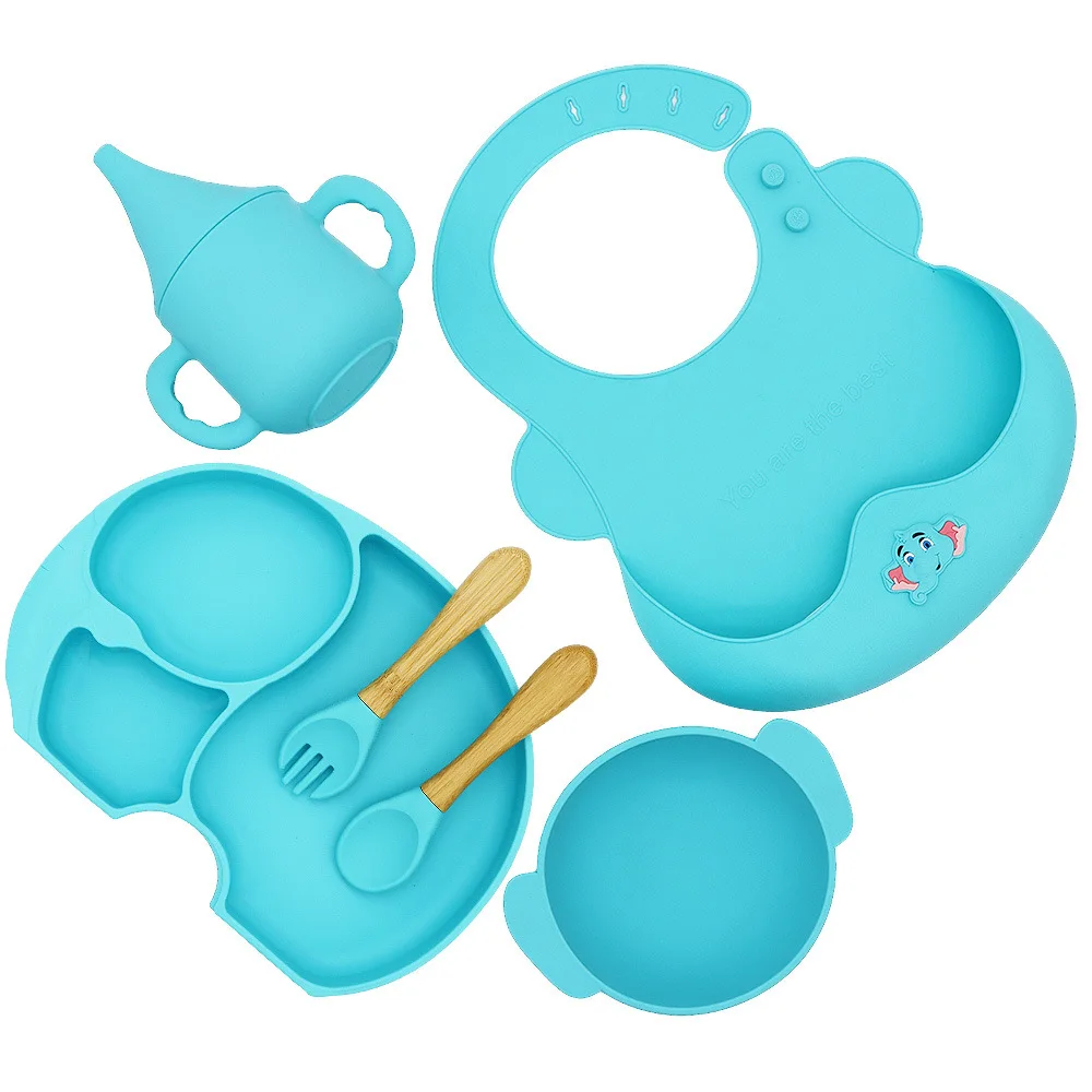 Gift Box Set Bpa Free Silicone Newborn Tableware Children Kids Divided Dish Feeding Spoon Suction Bowl Set Baby Silicone Plate