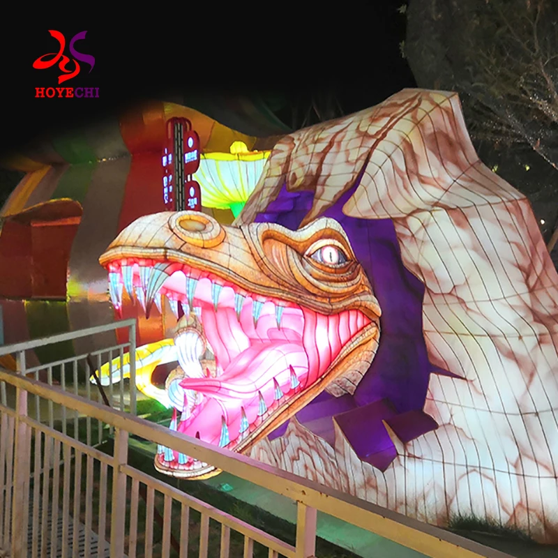 Dinosaur  Theme Park Decoration Chinese Festival LED 3D Dinosaur  Silk Lantern For Sale