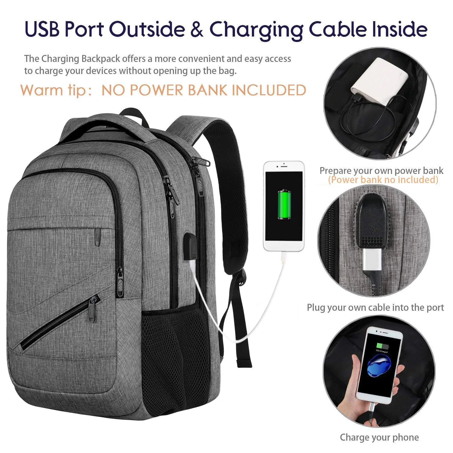 Durable Business Flight Approved Carry on Backpack Large Travel Backpack with USB Charger Port and Luggage Sleeve