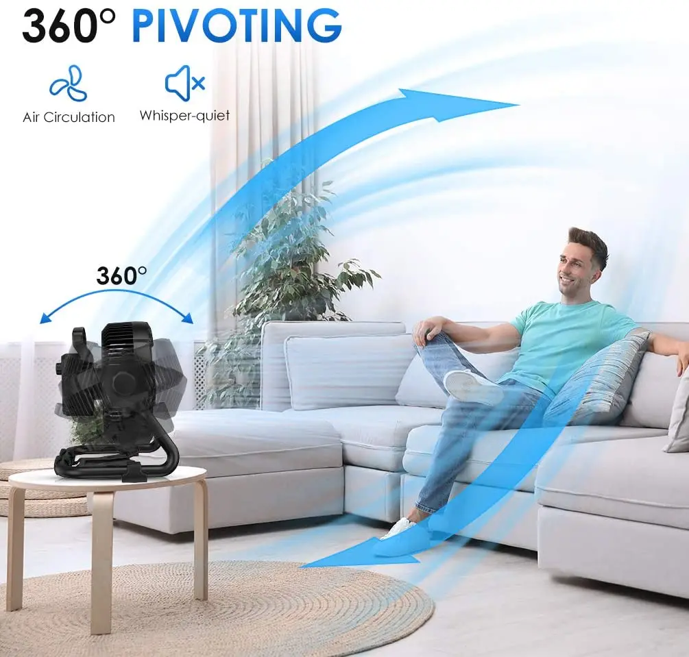 Outdoor Floor Fan with Light 14400mAh 12-Inch Large Battery Operated Powered Fan Portable Rechargeable Fan