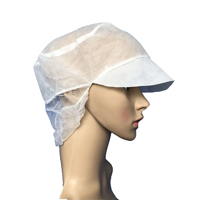 Wholesale 4 pleats pp non woven disposable peaked bouffant caps with brim for food factory