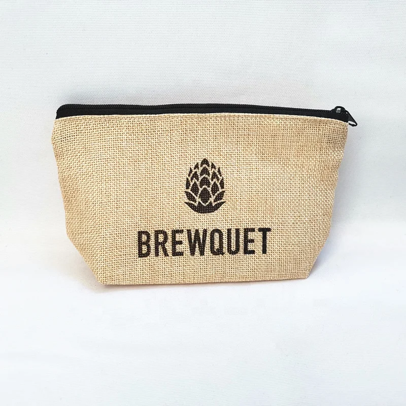 Recycled jute bags with zipper cosmetic bags custom cosmetic packaging makeup bag