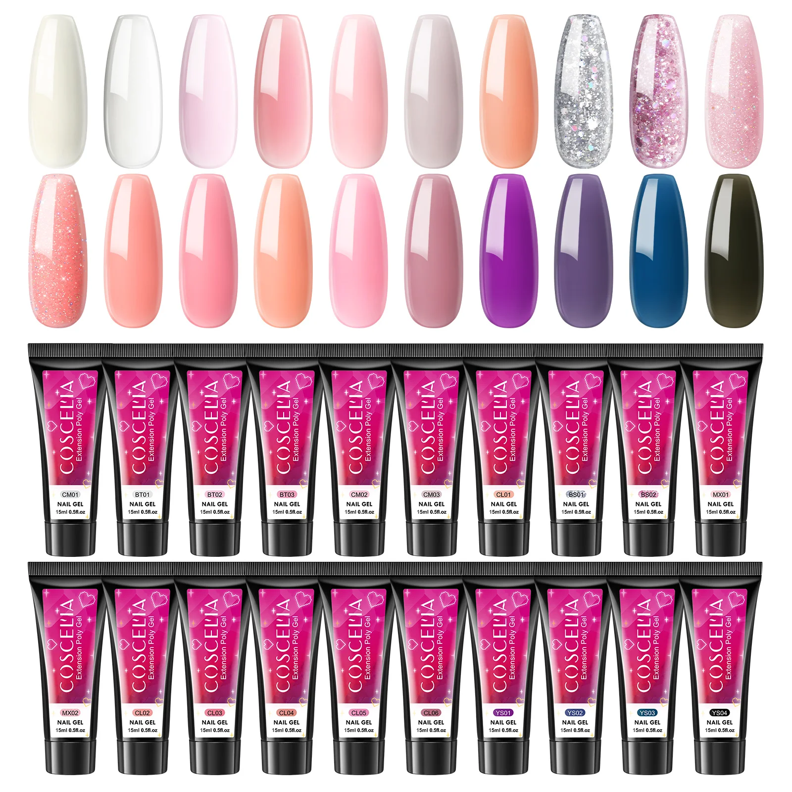 Builder Extension Gel Wholesale Nail Supplies Poly Nail Gel 15ml Tube 10 Colors UV Nail Extension Poly Acrylic Gel Custom Logo