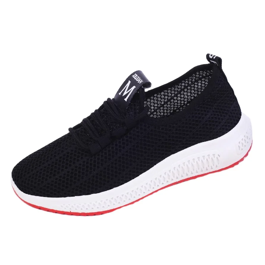 Wholesale 2021 lady black mesh sneakers Rope Shoelaces flat shoes women casual shoes