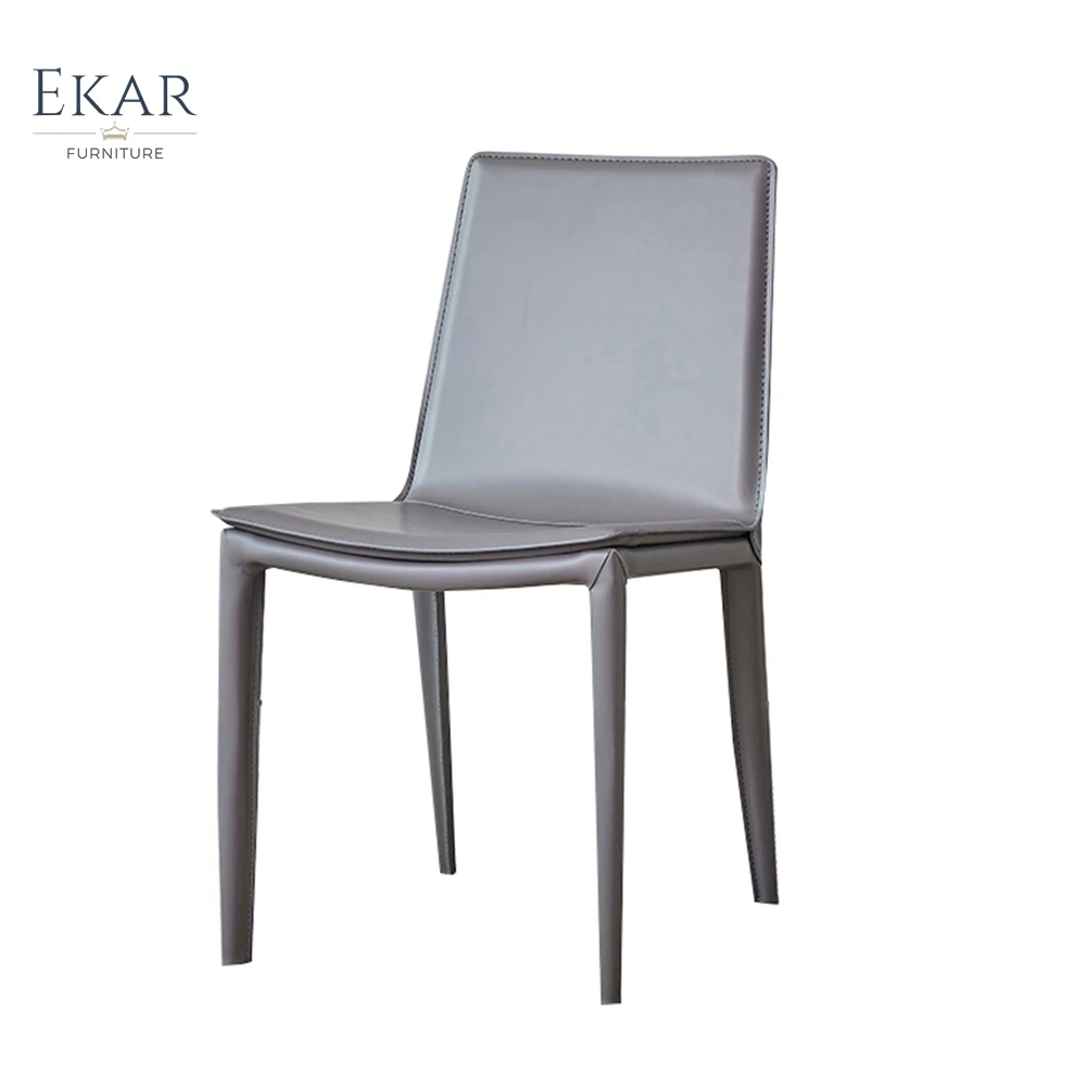 Ekar Furniture pure color minimalist dresser room armless chair Spanish saddle leather metal orange dining chair modern