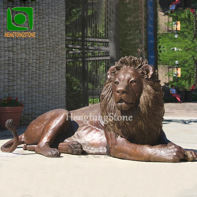 Outdoor Entrance Main Gate Decoration Brass Lying Lion Animal Statue