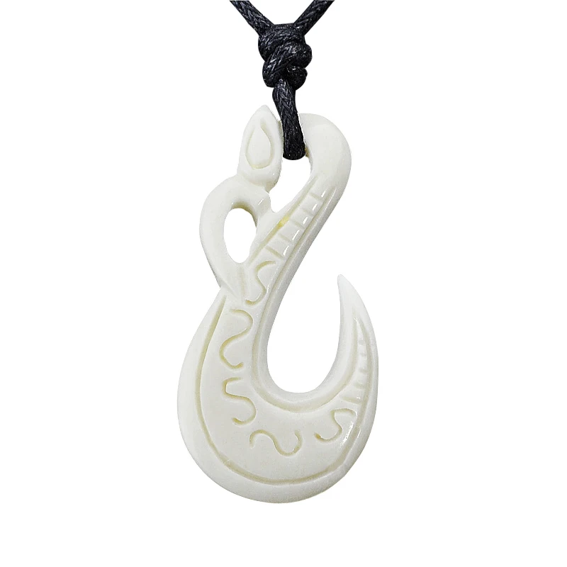 GX042 New Zealand Maori jewelry hand-carved yak bone Fish Hook pendant Primitive tribes totem amulet Hawaii pendant for surfing