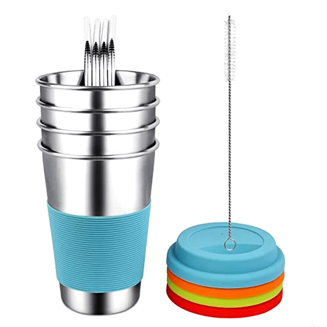 Silicone Sleeves Lids And Straws Premium Metal Drinking Glasses Stainless Steel Cups For Kids Adults
