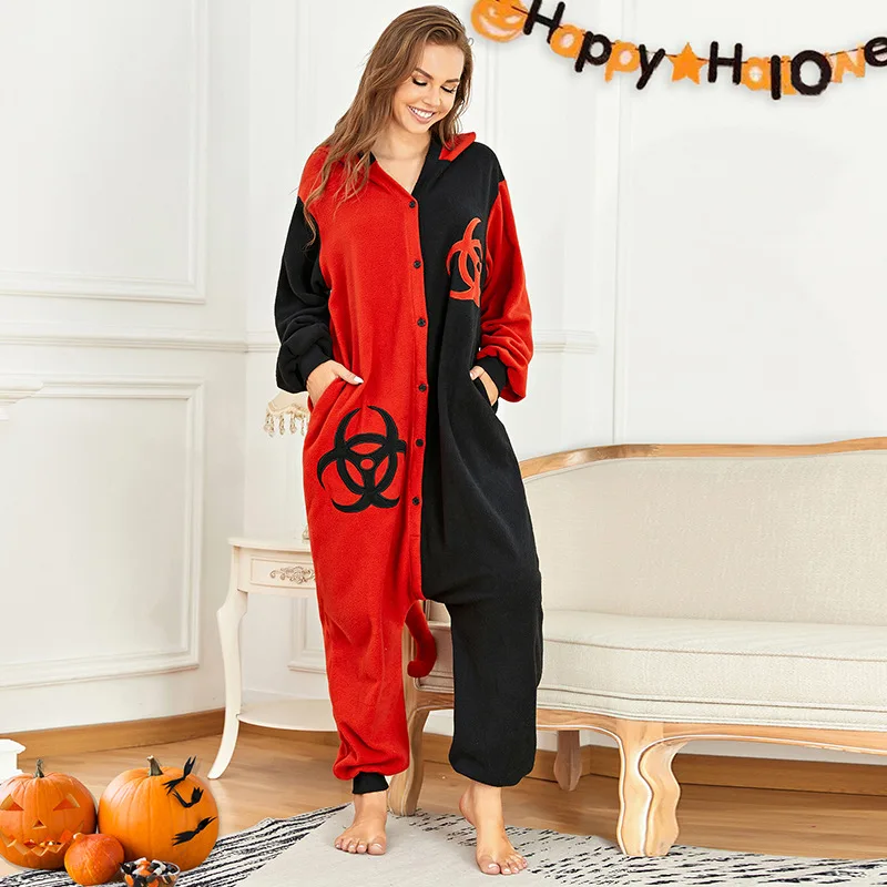 Wholesale Halloween Christmas Adult Devil Crown Cosplay Onesie Thick Flannel Cartoon Women Pajamas