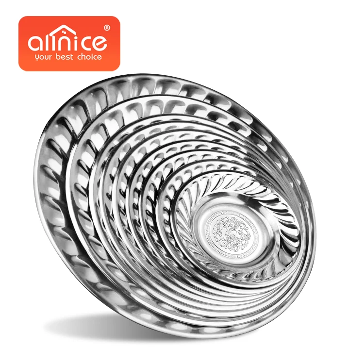 Decorative Fancy Customized Wedding Dinner Plate Dish Round Tray Stainless Steel Dinnerware Plates For Restaurant