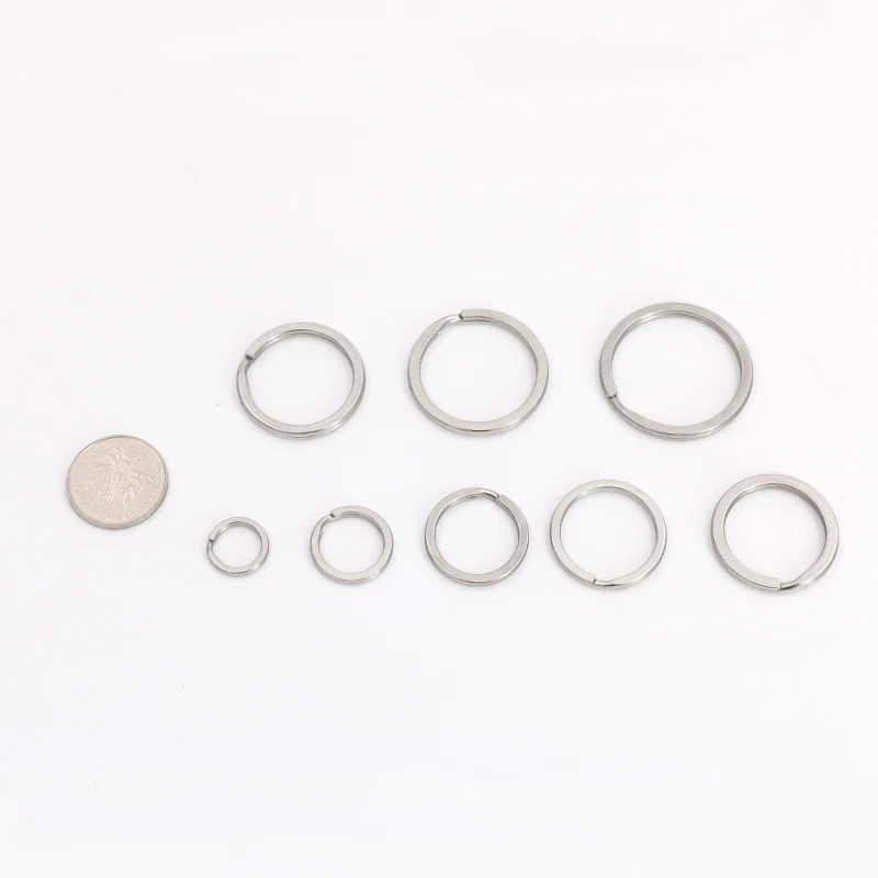 High Quality 304 Stainless Steel Split Flat Key Ring Metal Keyring Parts  Promotional Circle Diameter 15/20/25/28/30/32/35/38mm
