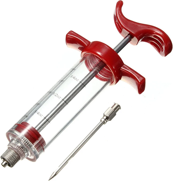 Meat Injector Plastic Marinade Turkey Injector Syringe with Screw-on Meat Needle for Smoker BBQ Grill 1-oz