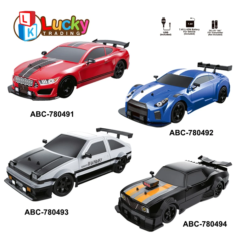 1:16 1:24 Scale RC Drift Car 10MPH 4WD Remote Control Car with LED Light Racing and Drifting Wheels