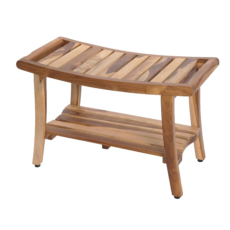 Wholesale Teak Shower Bench for Bathroom 30 Inch Teak Wood Shower Bench with Towel Hanger Bathroom Shower Stool Chair