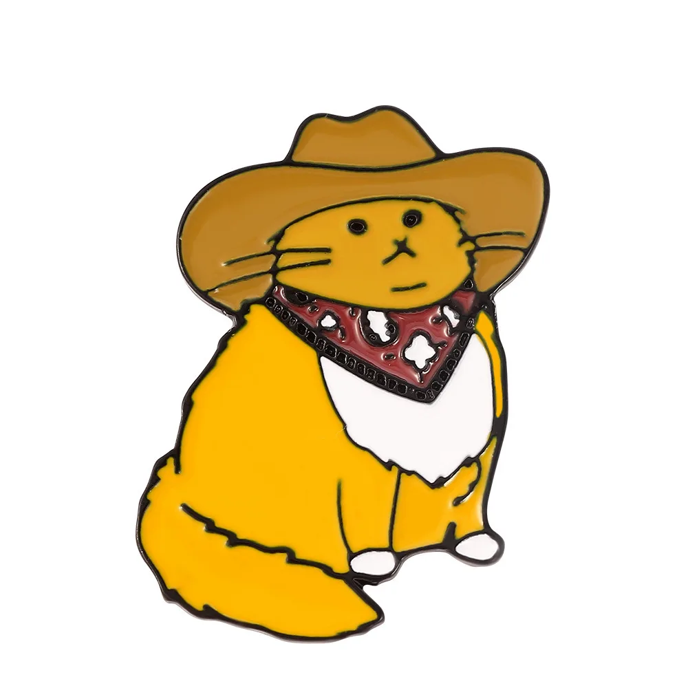 Cute Gold Metal Brooch No Minimum Western Cowboy Cat  Gift Animal Customize High Quality Custom Metal Lapel Pins for Clothes