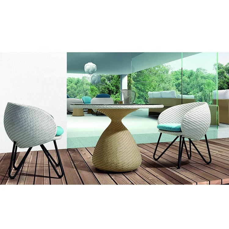 Europe Style Luxury Outdoor Patio Salon Cafe Garden Furniture / Metal Rattan Wicker Dining Chairs Set