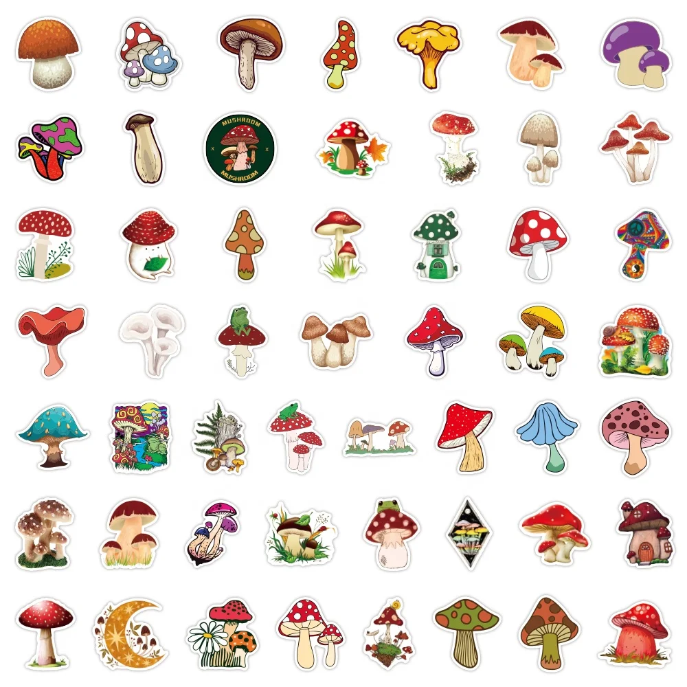 100pcs custom cartoon cute mushroom plant stickers waterproof pvc wild forest fantasy mushroom children award graffiti sticker