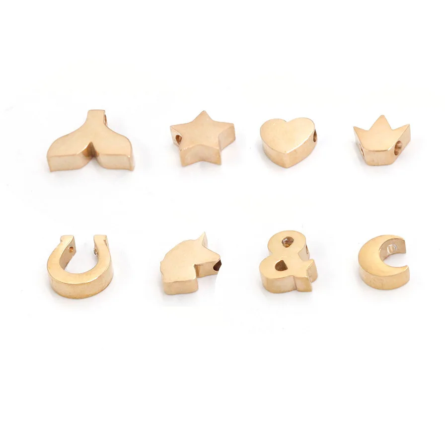 Wholesale Stainless Steel Beaded  Heart Shape Charms Unicorn Star Moon Crown Music Note Horseshoe Fish Tail  for Jewelry Making