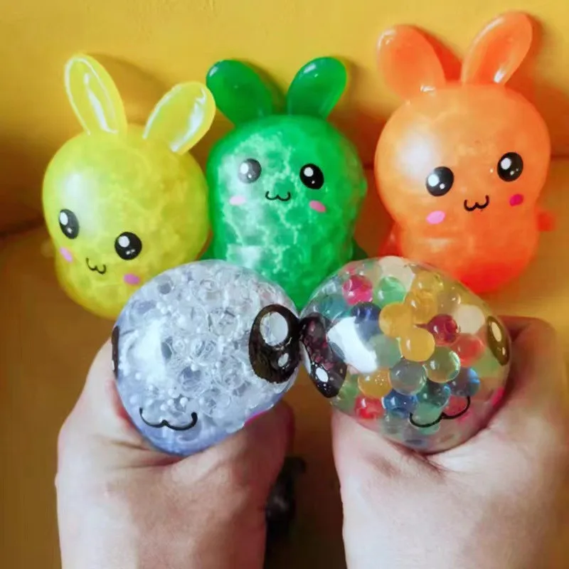 New Easter Bunny pressure ball squeeze pinch release ball decompression color beads decompression