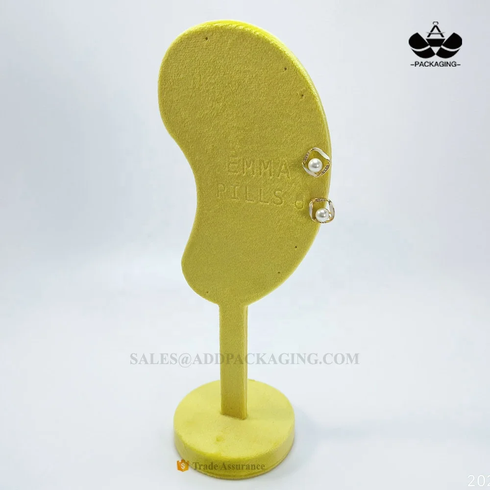 Custom LOGO embossed tall colorful plush velvet four pairs stud earrings display stand