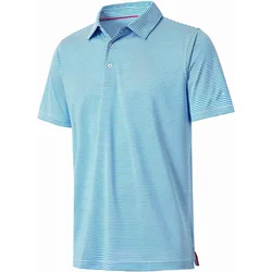 8 Spandex Men Striped Short Sleeve Golf Polo Shirt Performance Moisture Wicking Dry 92 Polyester Customized Logo Poplin Fabric