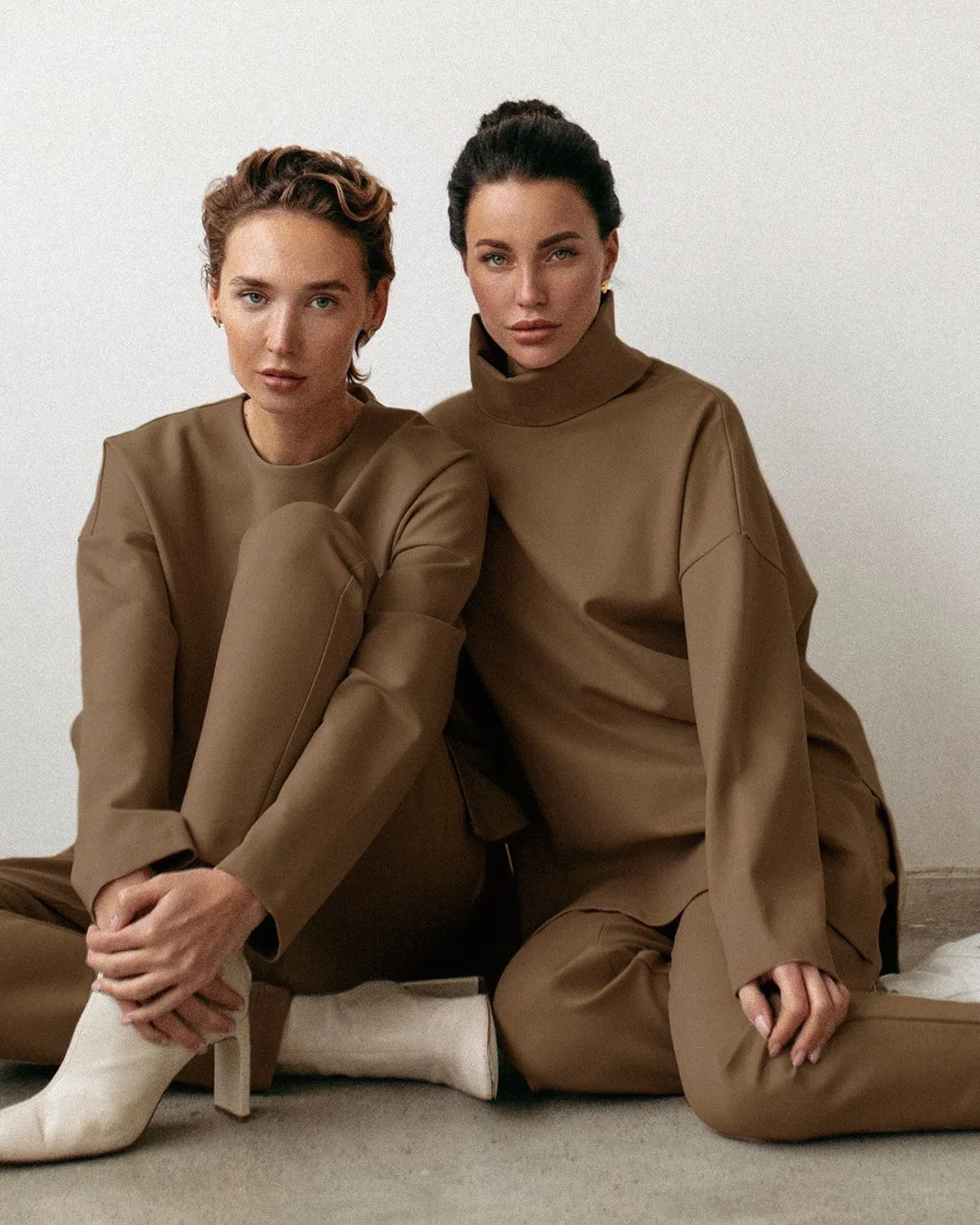 Womens 2 Piece Set Clothing Casual Loose Fit Round Neck Turtle Neck Top and Pants 2 Piece Set Fall Clothing for Ladies Spring