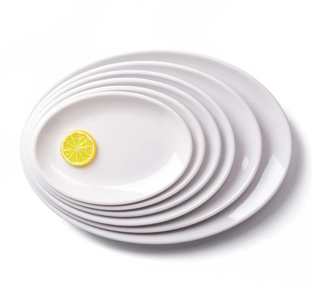 Wholesale Cheap Home Restaurant 9/10/11/12/14 /16 Inch Korean-style oval White Melamine Kitchen Dishes Dinner Plates