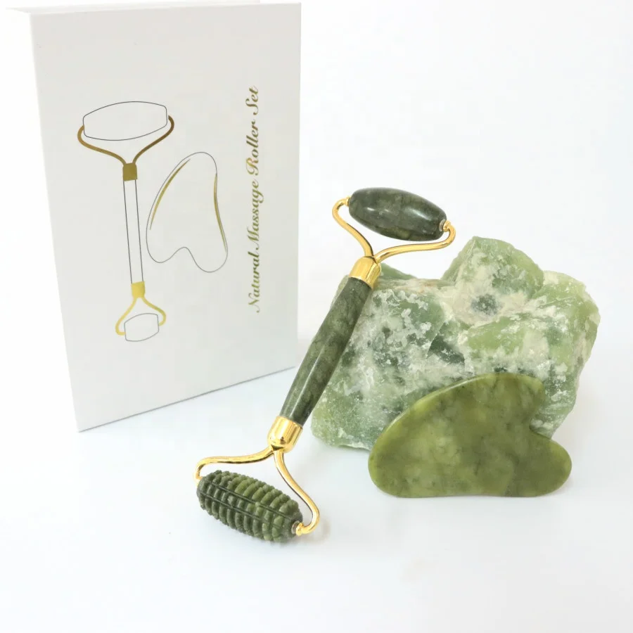 natural royal nephrite massager custom facial green jade needle eye ball roller and guasha set (62168690843)
