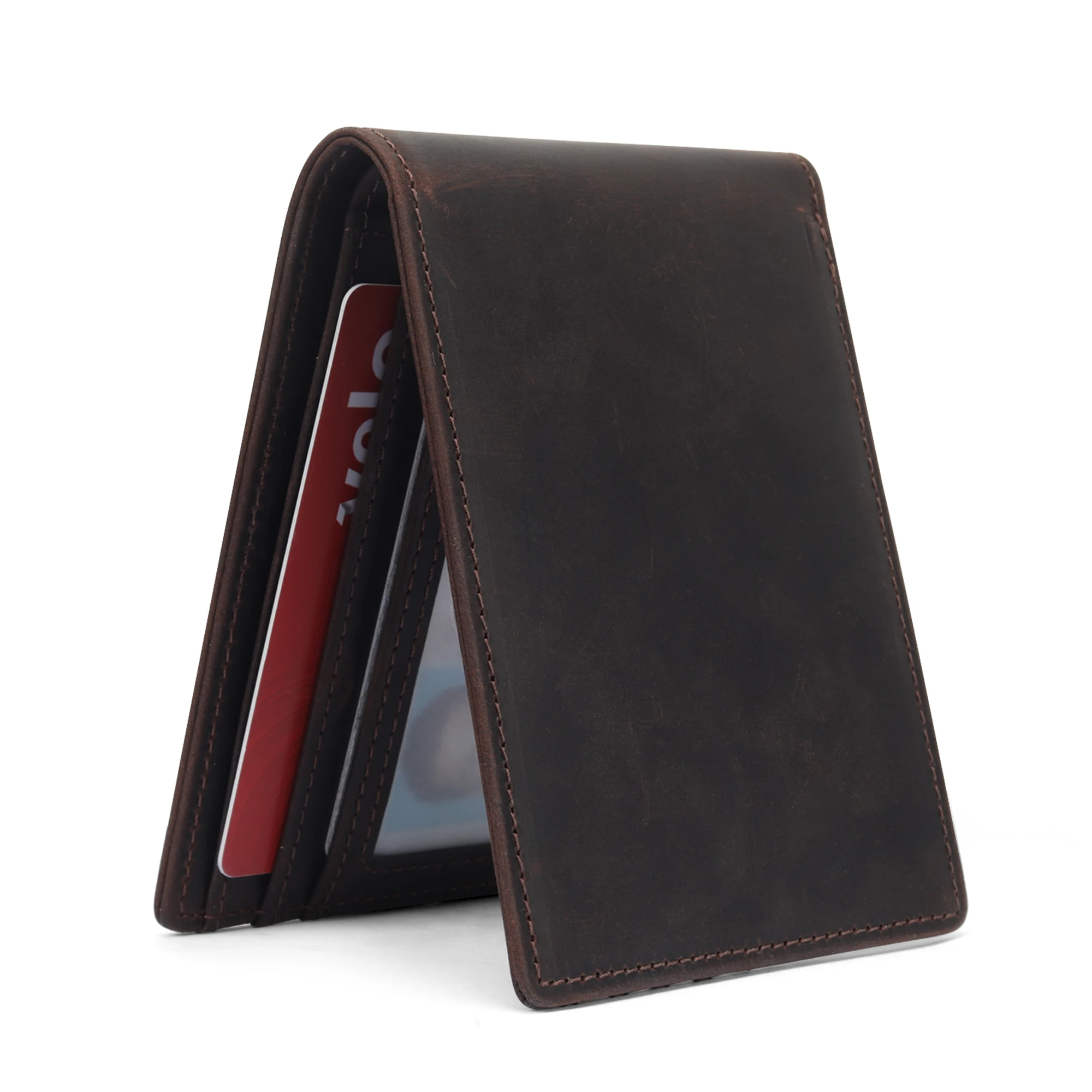 Retro Genuine Leather Mans Wallet RFID Blocking Credit Card Holder Minimalist Card Case Bifold Wallet