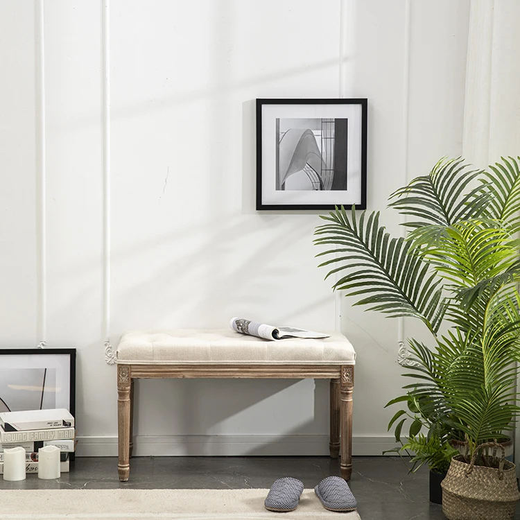 Painting Process Eco-friendly Birch Frame Linen Divan Bench Sofa Without Backrest