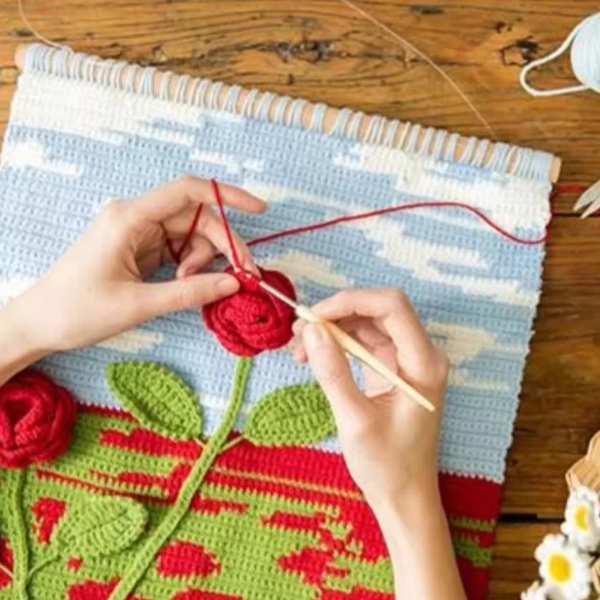 Customized Beautiful Artificial Flower Decorations Crochet Handmade Knitted Tapestry Garden Design Hangings