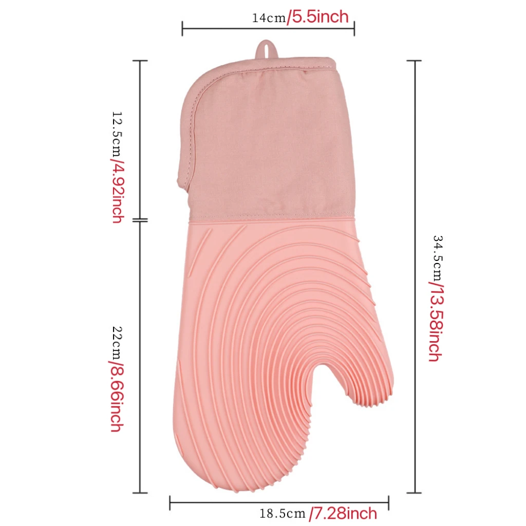 Kitchen Reusable Flexible Cotton Oven Mitts Oven Gloves Heat Resistant Anti-scalding Silicone Baking Gloves