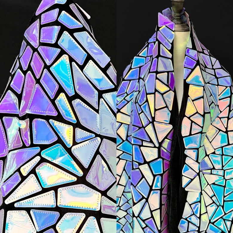 Flannelette embroidery geometry phantom glitter cloth laser dazzle clothing net celebrity background performance clothing fabric