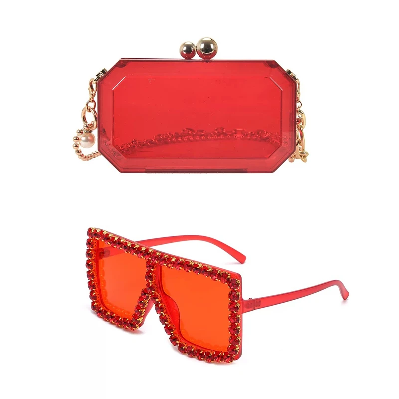 2021 Trendy Transparent Bag Sunglass With Acrylic Clutch Box Chain Clear Acrylic Clutch Bag Acrylic Glasses and Purse Set