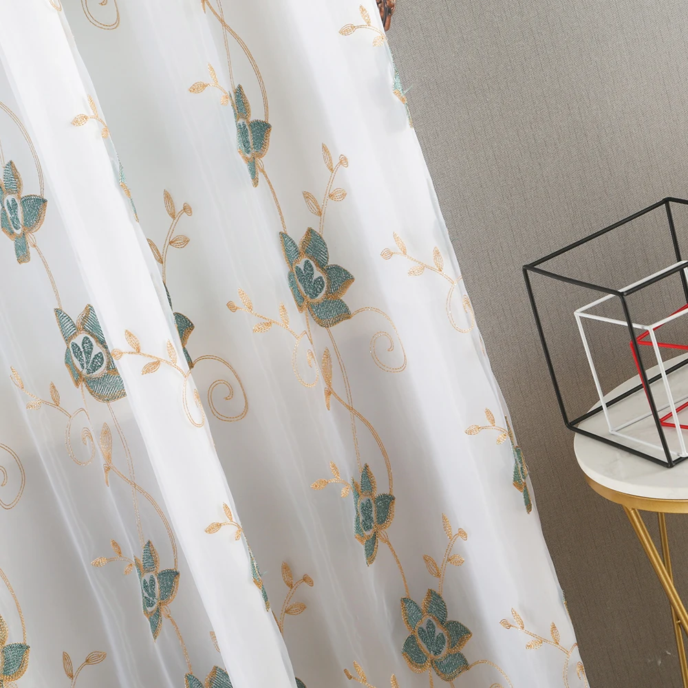2020 modern latest embroidery Flora green  curtains for home living room ready  Curtains