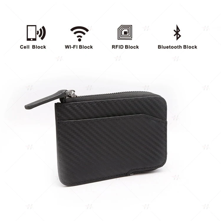 
 Модный деловой безопасный кошелек унисекс из углеродного волокна с RFID-защитой и отделением для монет, мини-кошелек на молнии  