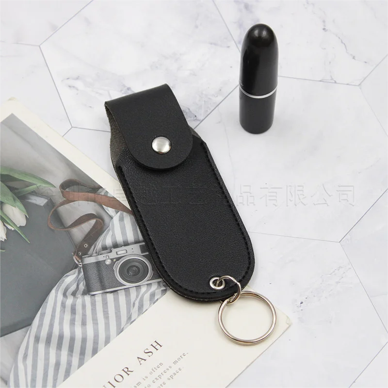 Portable Outdoor Pepper Spray Holster PU Leather Lipstick Case   key Ring Folding Stainless Steel Straw Storage Bag Tool Pouch