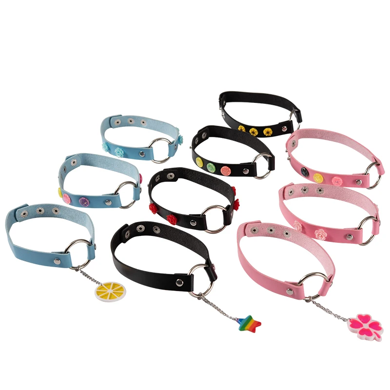 Sexy PU Leather Choker Necklace Goth Spiked Rivets Punk Collar Necklace Adjustable PU Leather Studded Love Heart Collar Choker