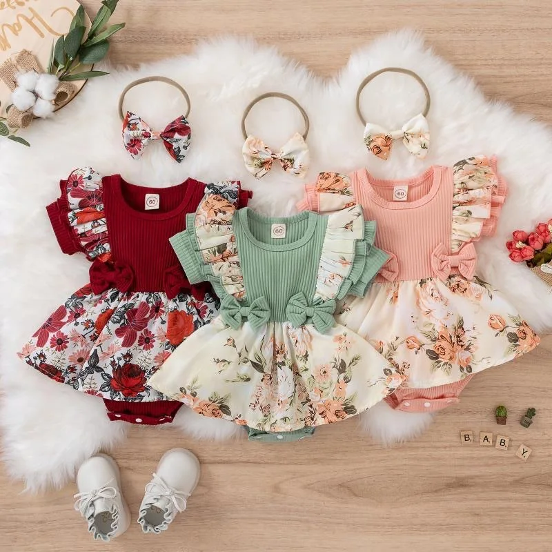 Baby Girls Romper Dress Set Cotton Rompers Baby Girl Short Sleeve Newborn Baby Clothes Dress for Girl