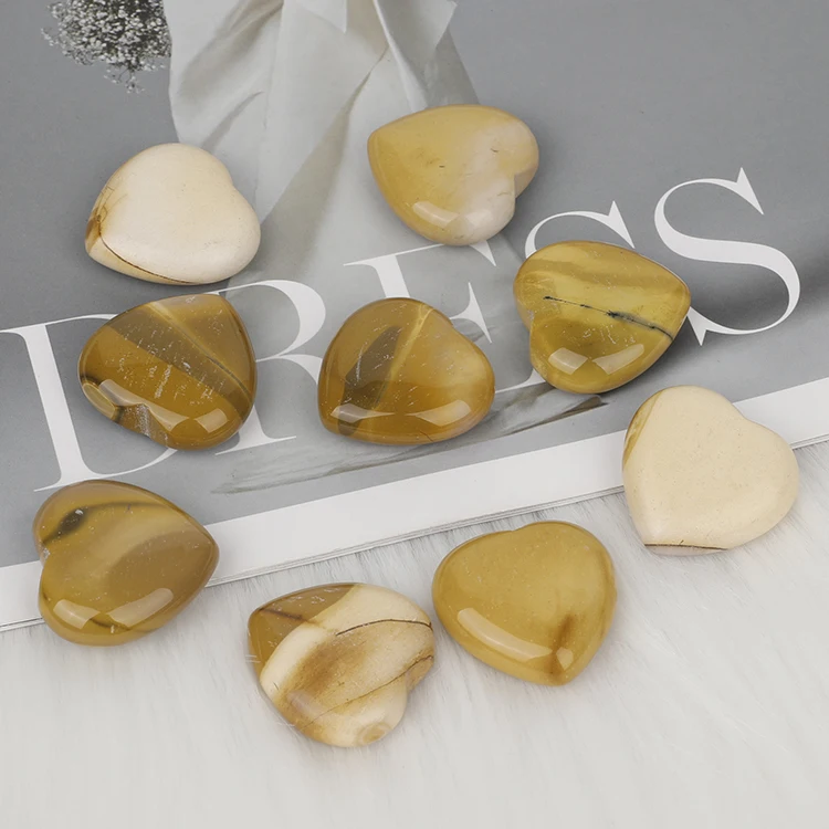 Top Selling Natural Raw Healing Crystal Yellow Mookaite Heart Beads Tumble Palm Stone