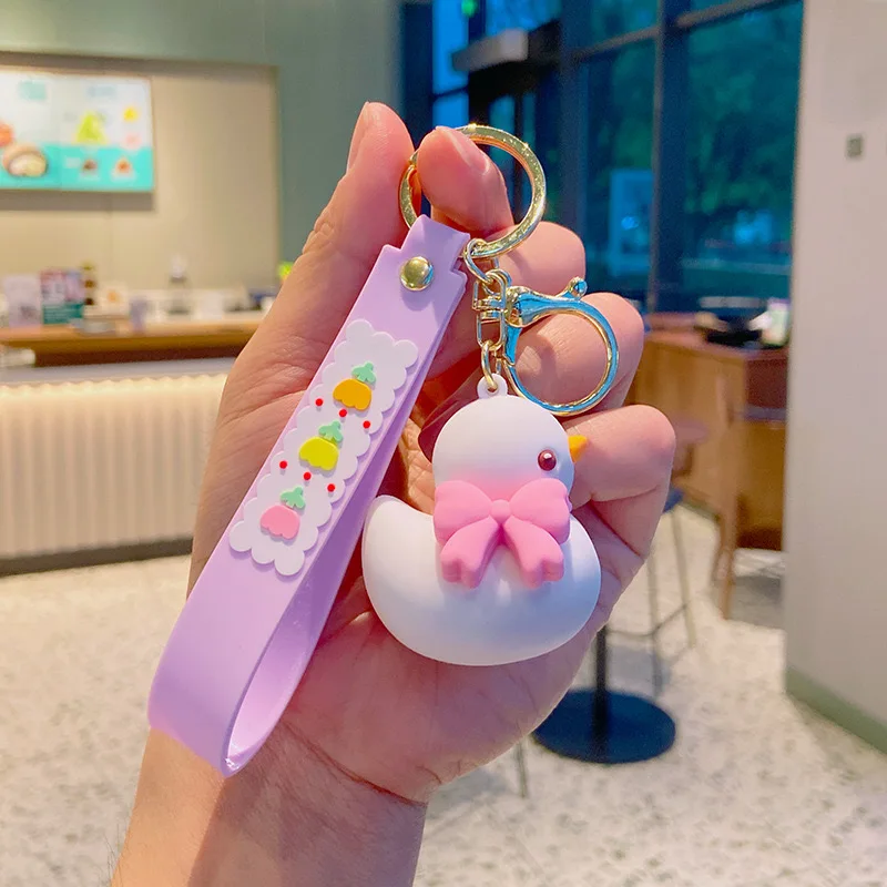 Creative 3d Personality Cartoon Cute Duck Key Chain Boudoir Couple Hanging Bag Doll Car Soft Yellow Duck Pvc Doll Keychain